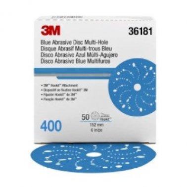 400 GRIT 6" 3M HOOKIT BLUE ABRASIVE DISC MULTI-HOLE - 50 Pack